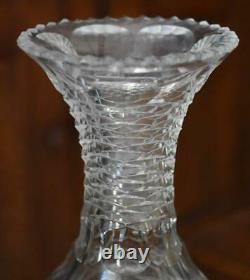 Breathtaking Antique American Brilliant Cut Glass Vase W Intricate Step Cut Top