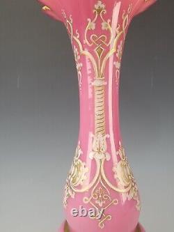 C1860 Bohemian Harrach Cased and Finely Enameled Glass Vase Gothic Cut Top
