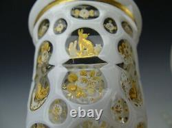 C1860 Bohemian Harrach Overlay Cut Back 100 Windows Painted Glass Beaker Vase