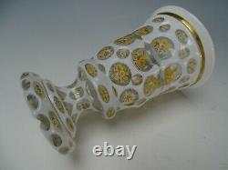 C1860 Bohemian Harrach Overlay Cut Back 100 Windows Painted Glass Beaker Vase