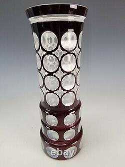 C1920s Bohemian Oertel Haida Amethyst Cased Cut Polished Art Glass Vase