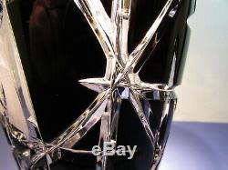 CAESAR CRYSTAL Black Vase Hand Cut to Clear Overlay Czech Bohemian Cased