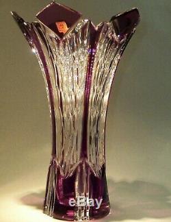 CAESAR CRYSTAL Purple Vase Cut to Clear Overlay Czech Bohemian Cased Art Glass