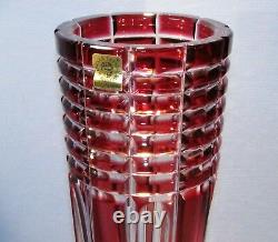 CAESAR CRYSTAL Red Vase Hand Cut to Clear Overlay Czech Bohemian Cased Blown