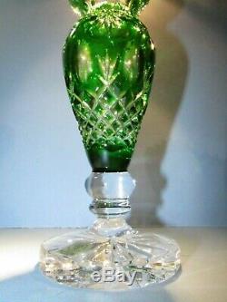 CAESAR CRYSTAL Vase Emerald Green Hand Cut to Clear Overlay Czech Bohemian Cased