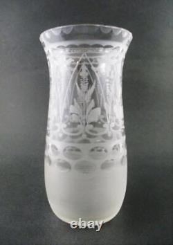 CELERY Vase Antique ACID ETCHED 8 tall Frosted & Cut FLINT Glass 19th C