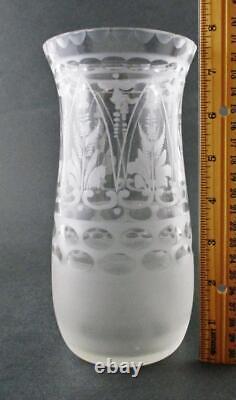 CELERY Vase Antique ACID ETCHED 8 tall Frosted & Cut FLINT Glass 19th C