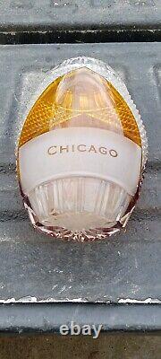 CHICAGO Cut Glass/Crystal CHICAGO skyline etched oval shaped heavy thick