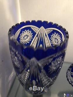 COBALT BLUE CZECH BOHEMIAN LEAD CRYSTAL CUT TO CLEAR Flower Vase