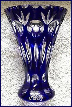 COBALT BLUE Trumpet-Shape Vase CUT TO CLEAR CRYSTAL Nachtmann BAMBERG Germany