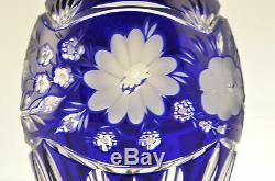 CRYSTAL Diamond Cut Cobalt Blue Vase Cased Hungary New