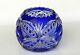 Crystal Flower Vase Ball Shape, 15x19 Cm Blue Cut To Clear Overlay Russia, New
