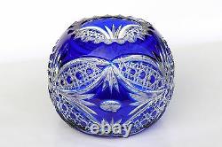 CRYSTAL Flower VASE Ball shape, 15x19 cm BLUE Cut to clear overlay RUSSIA, NEW