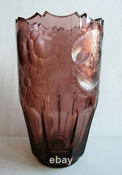 CZECH/BOHEMIAN ART DECO 1930's HEAVY TOPAZ CUT GLASS VASE 9.45 6.21 lb