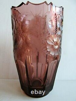 CZECH/BOHEMIAN ART DECO 1930's HEAVY TOPAZ CUT GLASS VASE 9.45 6.21 lb