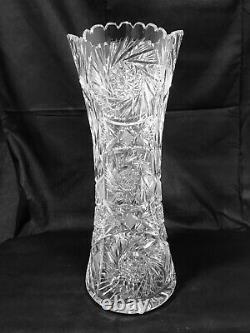 C. 1905 American Brilliant Cut Glass Corset Vase 14 Pinwheels, Hobstars, Bowties