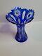 Caesar Crystal Bohemiae Glass Vase Cobalt Blue Cut To Clear Authentic Bohemian