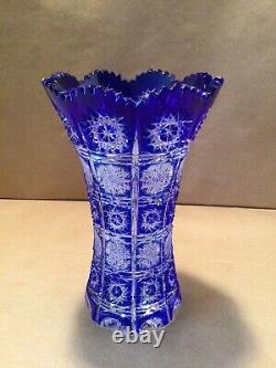 Caesar Crystal Bohemian Cobalt Blue Hand Cut To Clear 8 Vase Czech Republic