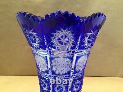 Caesar Crystal Bohemian Cobalt Blue Hand Cut To Clear 8 Vase Czech Republic