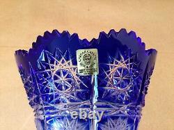 Caesar Crystal Bohemian Cobalt Blue Hand Cut To Clear 8 Vase Czech Republic