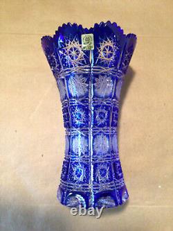 Caesar Crystal Bohemian Cobalt Blue Hand Cut To Clear 8 Vase Czech Republic