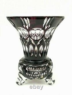 Caesar Crystal Bohemian Cut Dark Amethyst Crystal Bulbous 3-Feeted Vase Spittoon