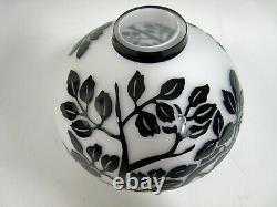 Cameo Art Glass Vase Black Cut To White Tree Branches & Leaves Not Signed