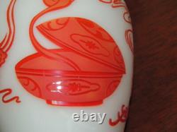 Cameo Glass Vase 12 Red Chinese Art boys bats hand cut design signed Galle