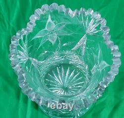 Canastota Ideal Cut Glass Company Large 12 Vase Etched Diamond Poinsettia