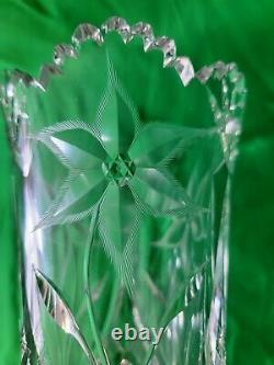 Canastota Ideal Cut Glass Company Large 12 Vase Etched Diamond Poinsettia