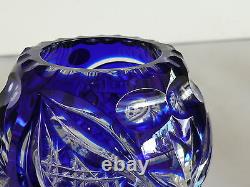 Cased Crystal Flower Vase, Ball 12 cm high, BLUE Cut to clear Overlay, RUSSIA