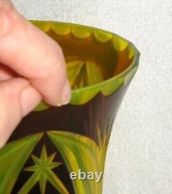 Circa 1910 Bohemian Czech Art Cut Glass Vase Brown Or Burgundy Cut To Yellow