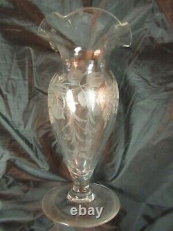 Circa 1920's Signed Sinclaire Clear Glass Steuben Blank cut Floral Motif Vase