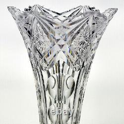 Clark Iris Trumpet Vase, Antique c1905 ABP American Brilliant Cut Vase 13 3/8