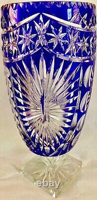 Cobalt Blue Cased Crystal, Cut-to-clear, 13 Vase