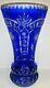 Cobalt Blue Crystal Vase Cut To Clear Bohemian Czech Vintage Decor 12