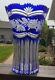 Cobalt Blue Cut To Clear Bohemian Crystal Vase 11.25 X 8 Heavy And Nice