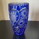 Cobalt Blue Cut To Clear Crystal Vase Hand Cut Crystal Made In Poland