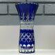 Cobalt Blue Cut To Clear Crystal Vase Thick Genuine Hand Cut