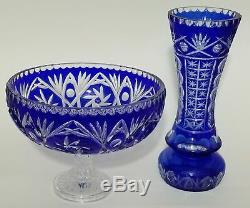 Cobalt Blue Cut to Clear Imported from Poland Crystal Bowl and Vase