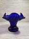 Cobalt Blue Heavy Duty Star Cut Glass Vase Fostoria Signed Rare