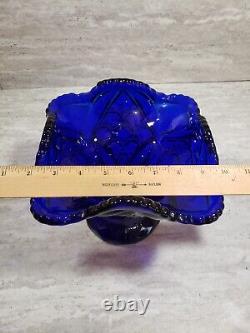 Cobalt Blue Heavy Duty Star Cut Glass Vase Fostoria Signed Rare