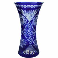 Cobalt Cut to Clear Glass Vase