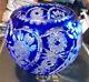 Cobalt Rose Bowl Blue Cut To Clear Fairy Vase, Lead Crystal European Round