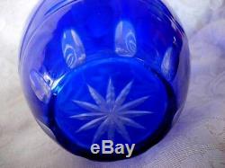 Collectible Large Cobalt Blue Blown Glass Cut-to-Clear Vase Estate Item