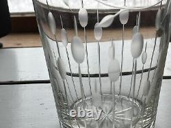 Corning Studio Cut Glass Vase Signed Scheid With Deep Cut Reeds & Flowers Design