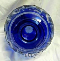 Correia Signed, Large Art Glass Vase, Cobalt Blue Cut Back Cameo Limit. #