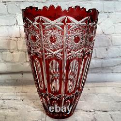 Cranberry Red Cut To Crystal Vase 11 3/4 T X 7 1/2 W Czech Bohemian See Video