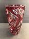 Crystal Cut To Clear Glass Vase/signed Val St Lambert/red Color/belgium C. 1950