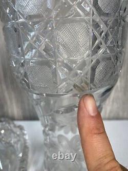 Crystal Glass Flower Vase & Bowl Cut Glass & Etch Daisy Pattern Vintage lead